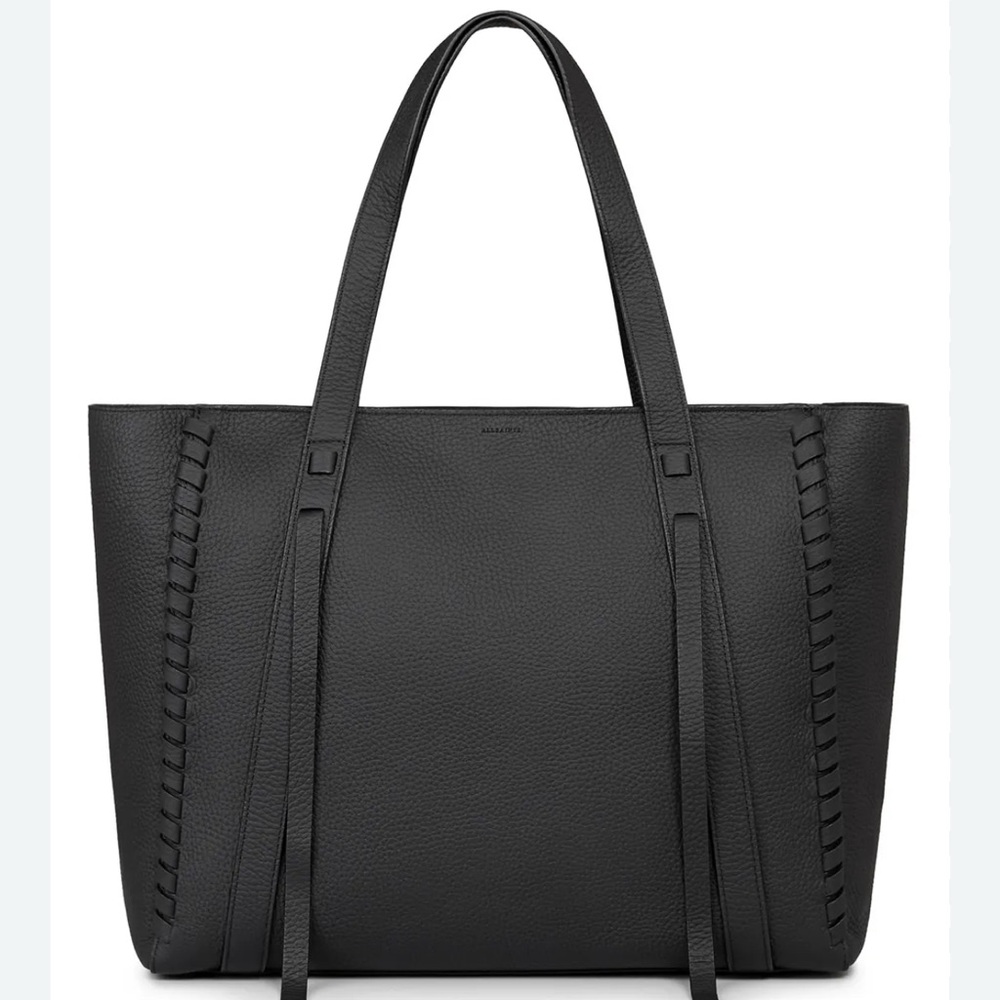 AllSaints Ray East West Pebbled Black Leather Tote Bag